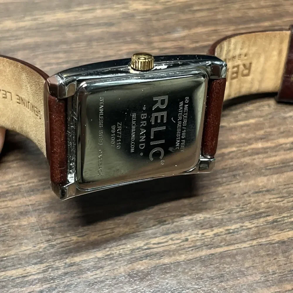 Relic Watch Tank Quartz Analog Date Roman Numerals ZR77110 New Battery